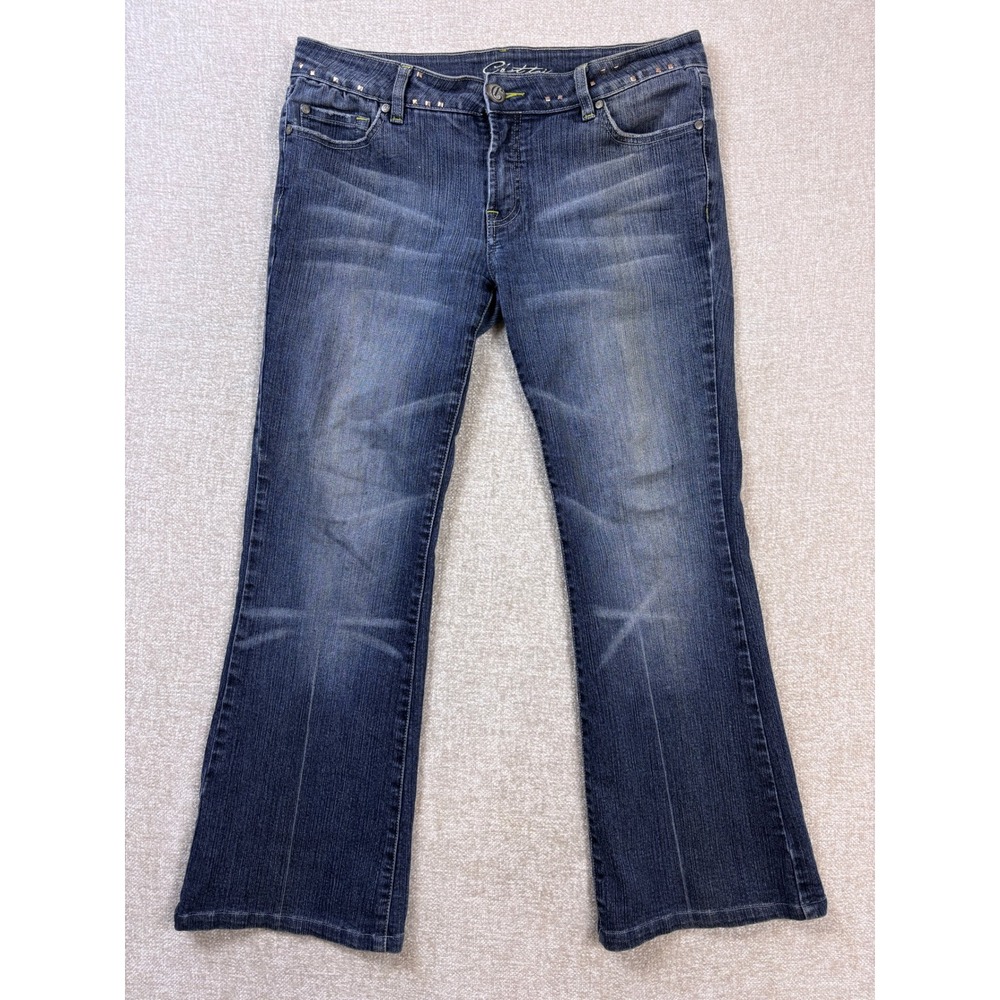 C'est Toi Womens Studded Embroidered Bootcut Jeans Medium Wash Blue Size 13 C405